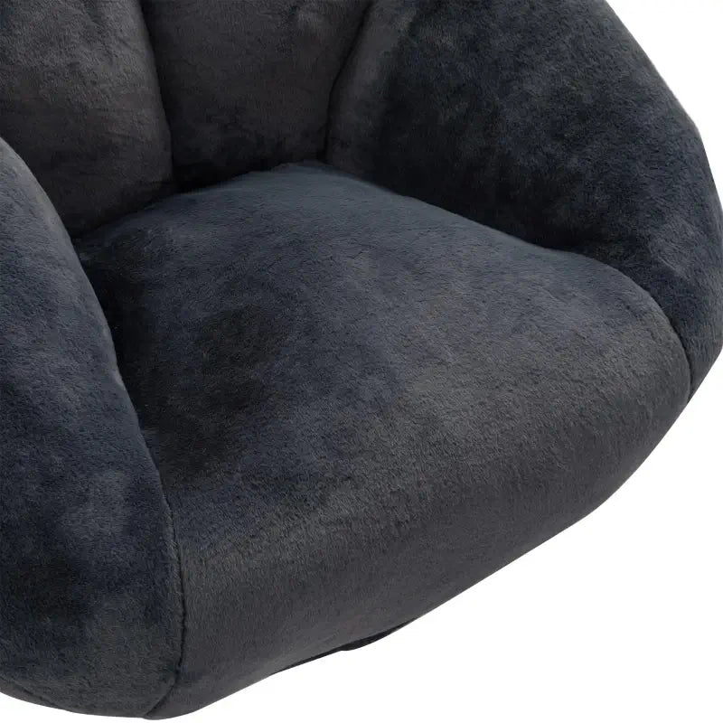 Shell-Shaped Bean Bag Chair with High-Rebound Memory Foam Filling, Ergonomic Floor Lounger with Faux Fur Removable Cover, 100L x 90W x 57H cm, Black