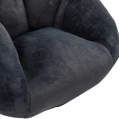Shell-Shaped Bean Bag Chair with High-Rebound Memory Foam Filling, Ergonomic Floor Lounger with Faux Fur Removable Cover, 100L x 90W x 57H cm, Black