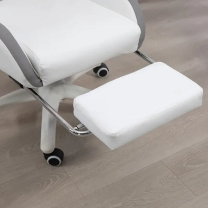 Vinsetto Computer Gaming Chair, PU Leather Desk Chair with Footrest, Swivel Task Chair with 135° Reclining Back and Lumbar Support, PC Chair for Adults, White and Grey