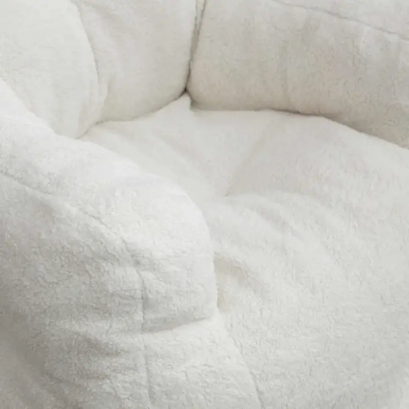 Soft Tufted Foam Bean Bag Snuggle Chair with Teddy Fabric, Ergonomic Backrest, 100x94x70 cm, White Teddy