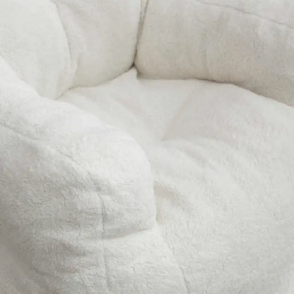 Soft Tufted Foam Bean Bag Snuggle Chair with Teddy Fabric, Ergonomic Backrest, 100x94x70 cm, White Teddy