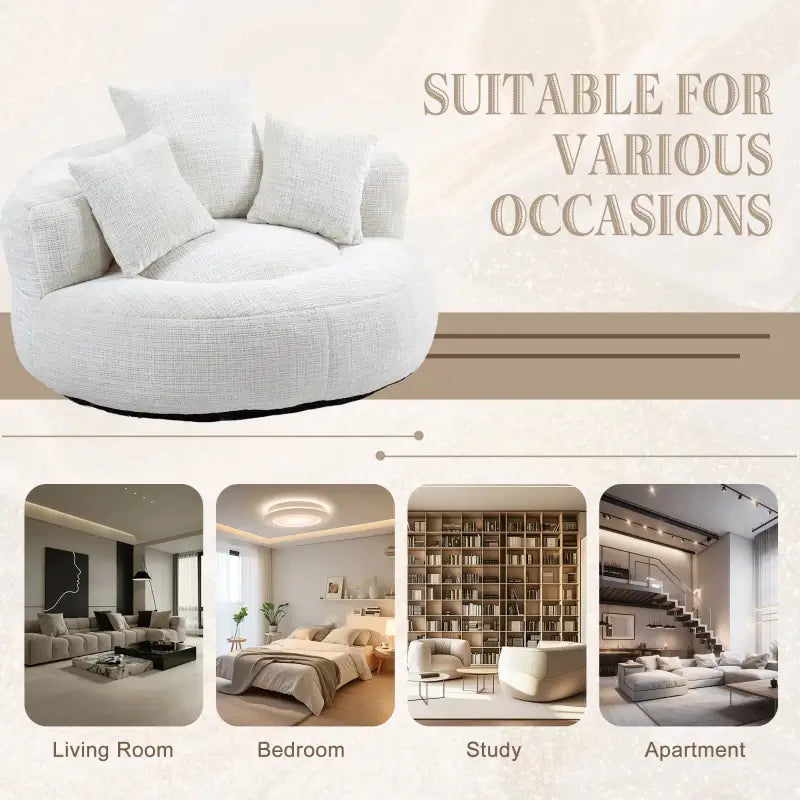 Lazy Sofa Bean Bag Chair with Memory Foam and Chenille Fabric, High Back Design with Three Pillows, 108L x 108W x 52H cm, Beige