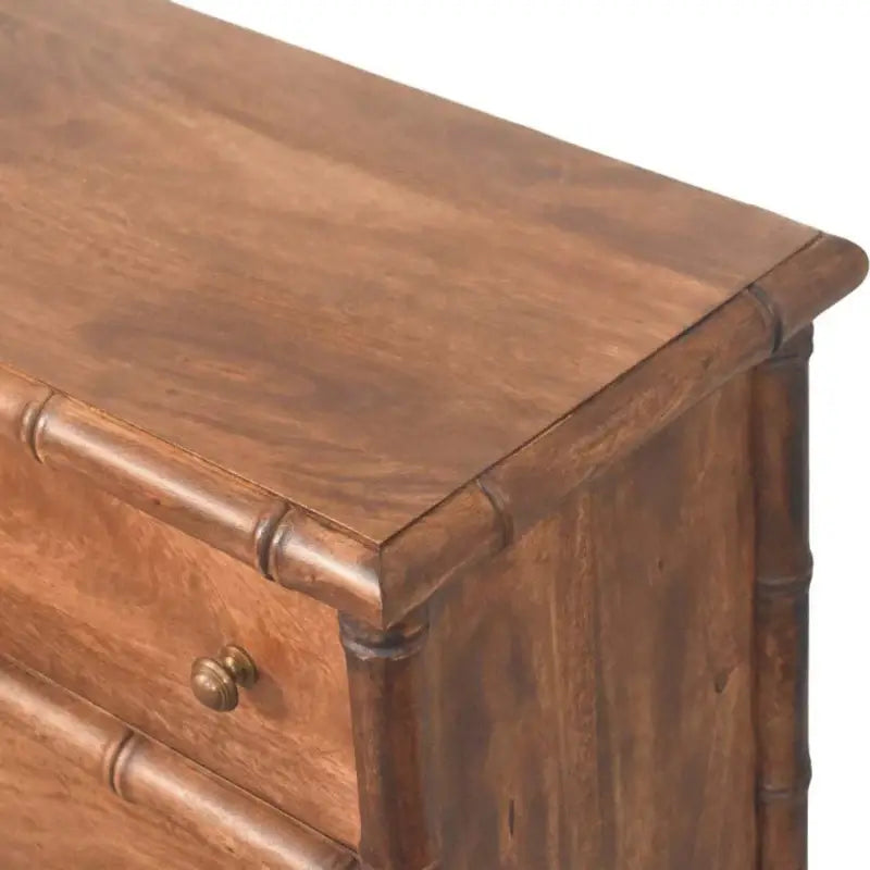 Solid Mango Wood 3-Drawer Chest with Turned Spindle Legs, Bedside Cabinet with Generous Organisation Drawers, 36L x 75W x 80H cm, Brown