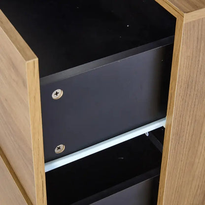 Modern Sideboard with 3 Drawers, LED Lighting, Storage Cabinet with Adjustable Glass Shelves, 140L x 40W x 80H cm, Black+Brown