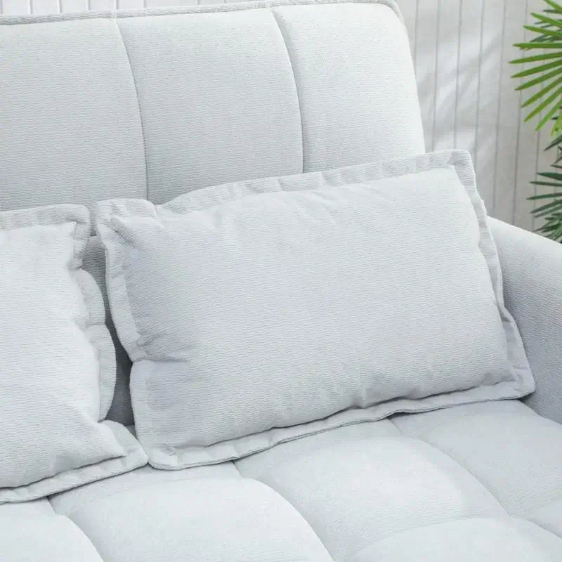 HOMCOM 2 Seater Sofa Bed, 3-in-1 Convertible Sleeper Sofa with Click-clack Adjustable Backrest and 2 Pillows, Light Grey