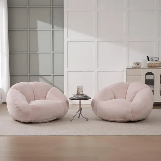 Shell-Shaped Bean Bag Chair with High-Rebound Memory Foam Filling, Ergonomic Floor Lounger with Faux Fur Removable Cover, 100L x 90W x 57H cm, Pink