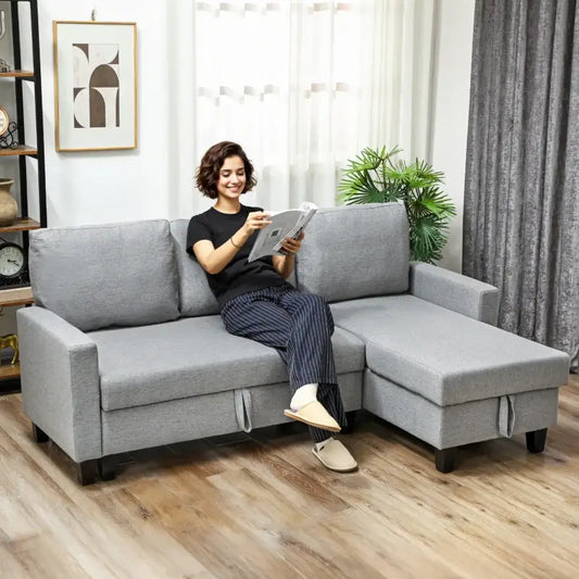 HOMCOM Three-Seater Storage Sofa Bed - Grey
