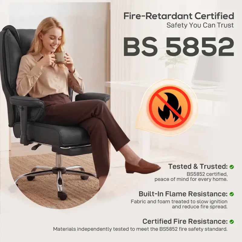 HOMCOM Executive Office Chair, Reclining Desk Chair with Footrest, Adjustable Armrests, Pet Friendly Faux Leather, Black