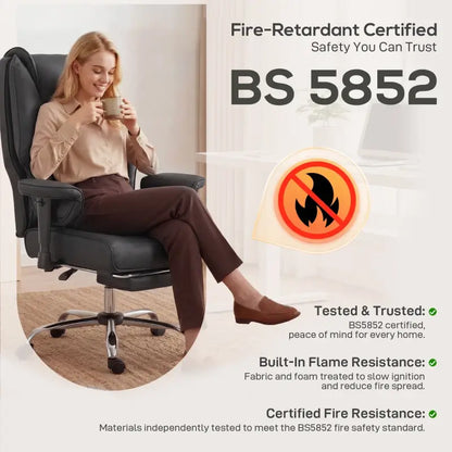 HOMCOM Executive Office Chair, Reclining Desk Chair with Footrest, Adjustable Armrests, Pet Friendly Faux Leather, Black