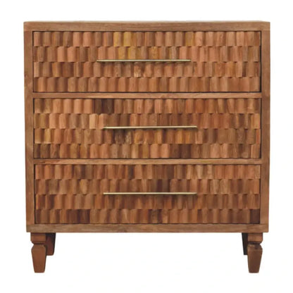 Solid Wood Bedside Cabinet with Eco-friendly Mango Wood, Bedside Table with 3 Drawers for Generous Storage, 35L x 83W x 87H cm, Brown