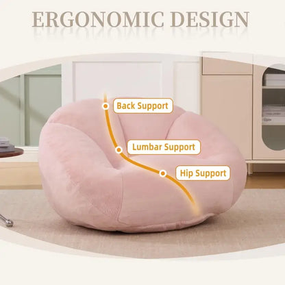 Shell-Shaped Bean Bag Chair with High-Rebound Memory Foam Filling, Ergonomic Floor Lounger with Faux Fur Removable Cover, 100L x 90W x 57H cm, Pink