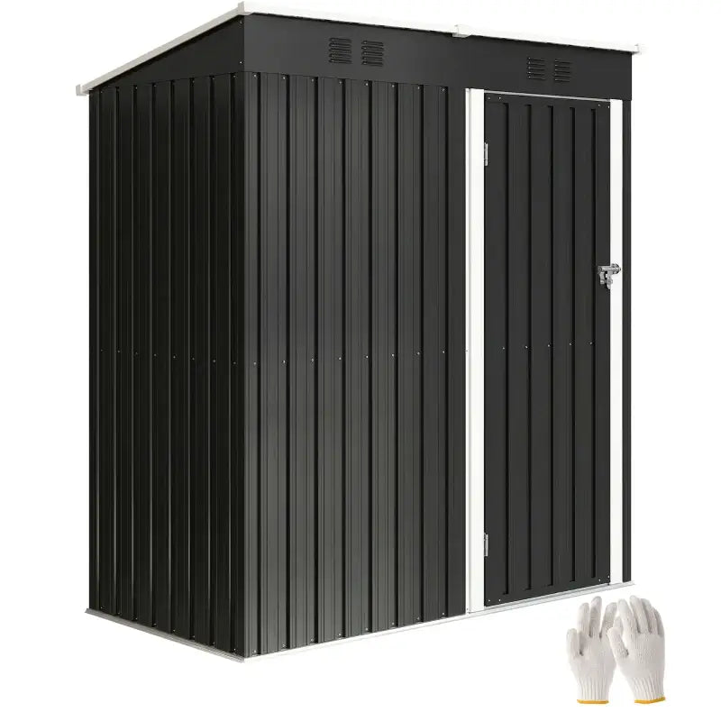 Outsunny 5 x 3 ft Lean-to Garden Shed, Outdoor Storage Shed with Lockable Door and Vents, Dark Grey