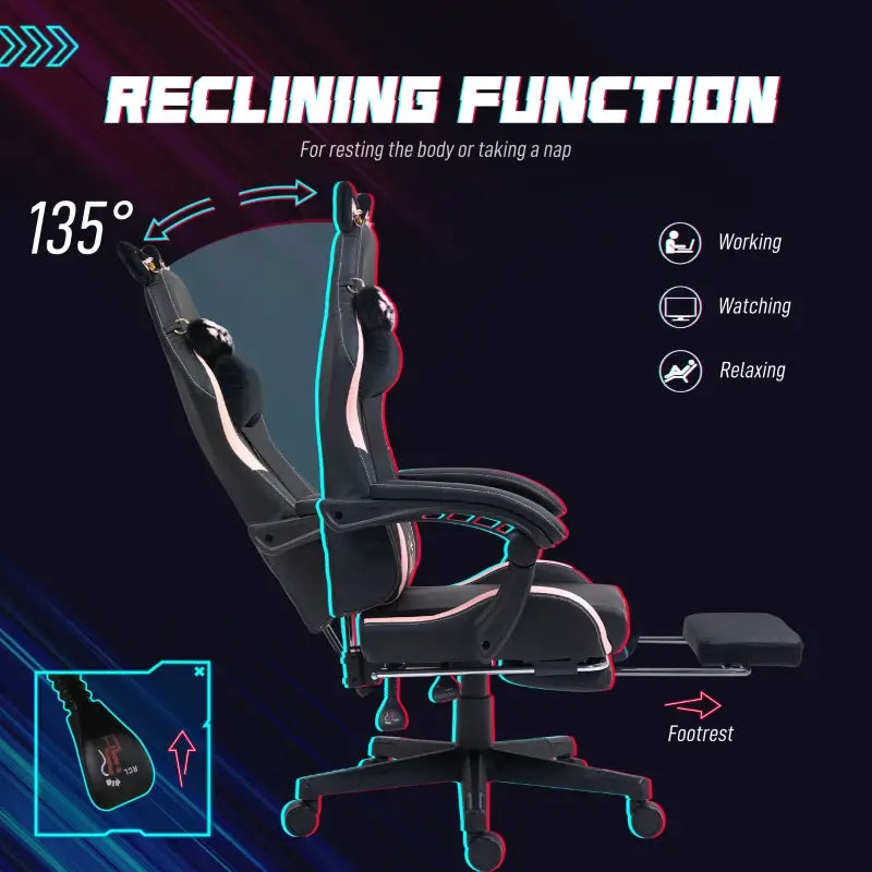 HOMCOM Cat Ear and Paw Reclining Office Chair, with Footrest - Black/Pink