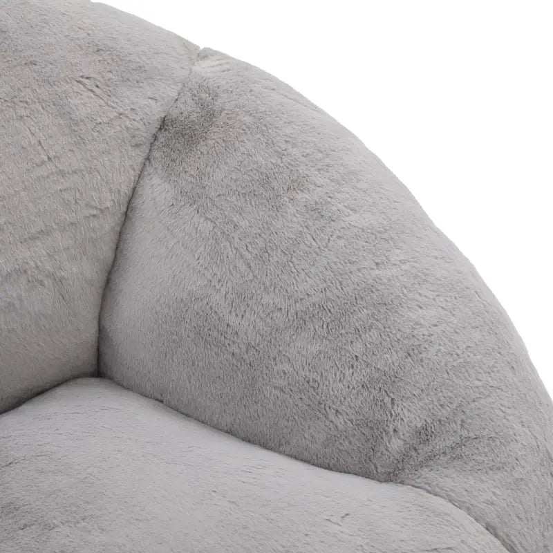 Shell-Shaped Sofa with High-Rebound Foam and Ergonomic Lumbar Support, Giant Sofa with Faux Fur, 100L x 90W x 57H cm, Light Gray
