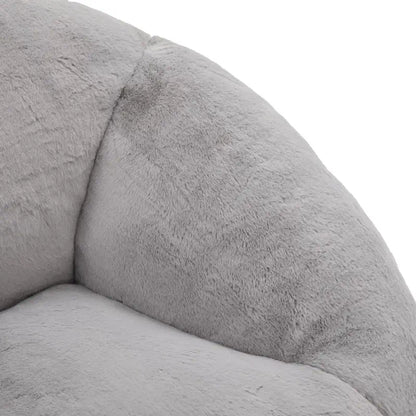 Shell-Shaped Sofa with High-Rebound Foam and Ergonomic Lumbar Support, Giant Sofa with Faux Fur, 100L x 90W x 57H cm, Light Gray
