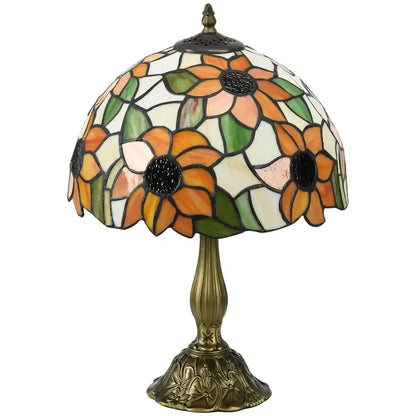 HOMCOM Tiffany Stained Glass Table Lamp, Handmade Antique Bedside Lamp for Bedroom, Living room, Home, Nightstand, Decorative Night Light, Orange Sunflower