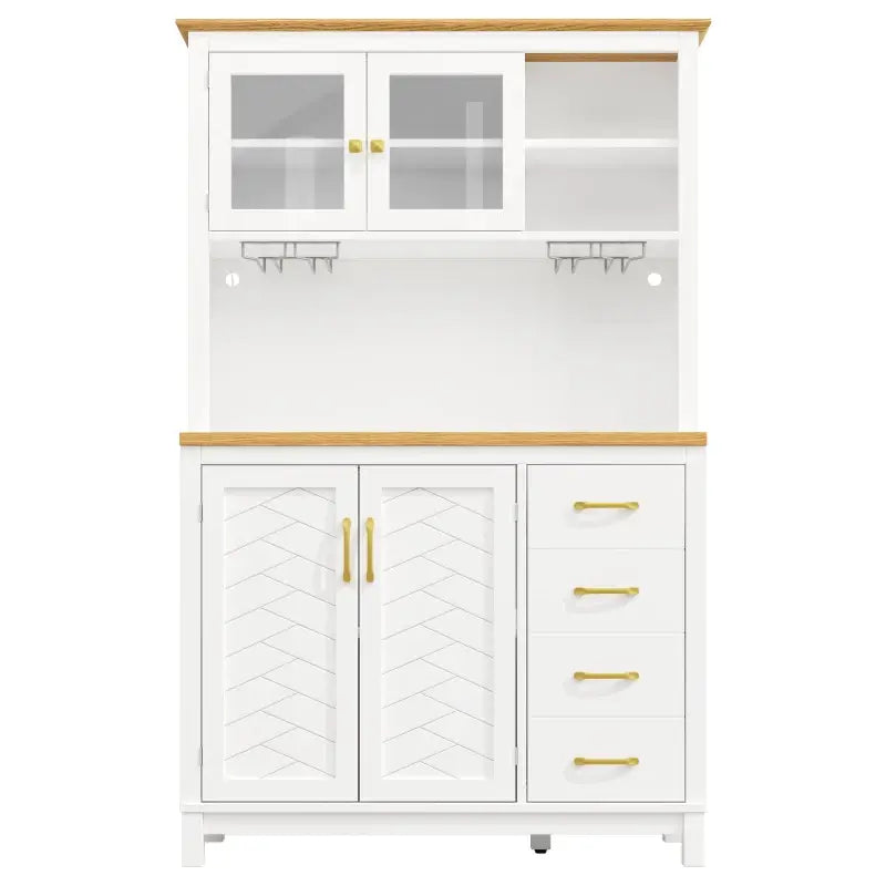 Stylish Sideboard with App-Controlled Built-In LED Light Strip, Practical Cabinet for Kitchen & Living Area, 105.5L x 40W x 180H cm, White