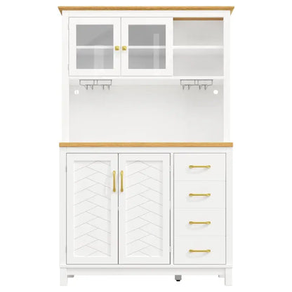 Stylish Sideboard with App-Controlled Built-In LED Light Strip, Practical Cabinet for Kitchen & Living Area, 105.5L x 40W x 180H cm, White