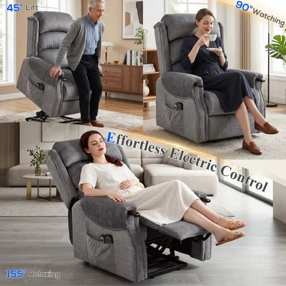 HOMCOM Power Lift Recliner with Vibration Massage and Heat, Lift Chair for Tall with Wood Grip, Pocket Spring, Light Grey