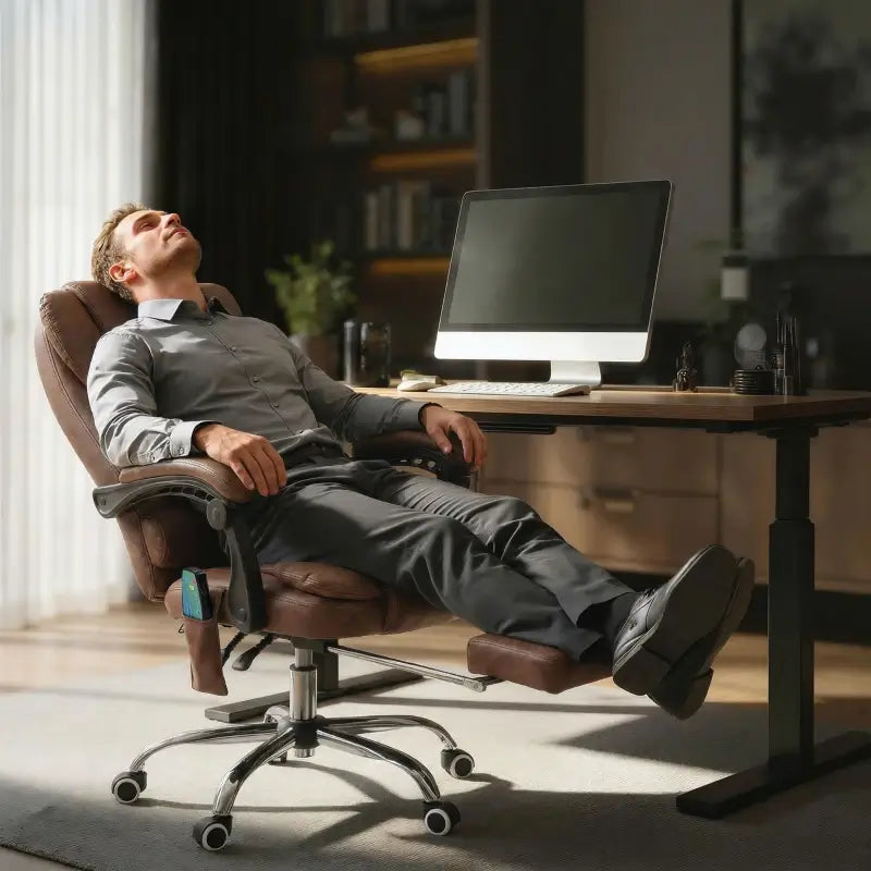 Vinsetto Heated 6 Points Vibration Massage Executive Office Chair Adjustable Swivel Ergonomic High Back Desk Chair Recliner with Footrest Brown