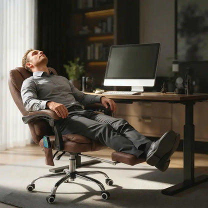 Vinsetto Heated 6 Points Vibration Massage Executive Office Chair Adjustable Swivel Ergonomic High Back Desk Chair Recliner with Footrest Brown