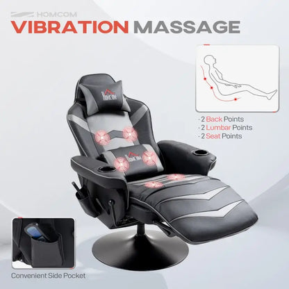 HOMCOM Small Leather Gaming Massage Recliner Chair with Ergonomic High Back Retractable Footrest Headrest Work Break Grey