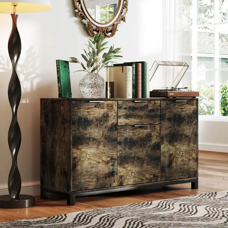 HOMCOM Sideboard, Industrial Storage Cabinet with Doors, Drawer, Cupboard and Adjustable Shelves for Living Room, Dining Room, Hallway, Rustic Brown