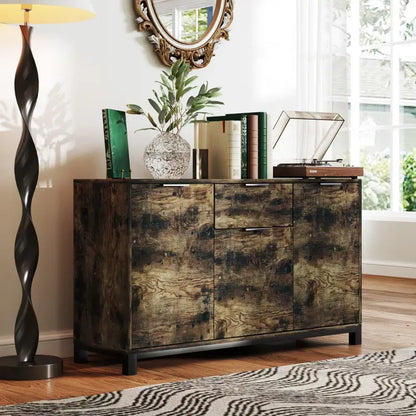 HOMCOM Sideboard, Industrial Storage Cabinet with Doors, Drawer, Cupboard and Adjustable Shelves for Living Room, Dining Room, Hallway, Rustic Brown