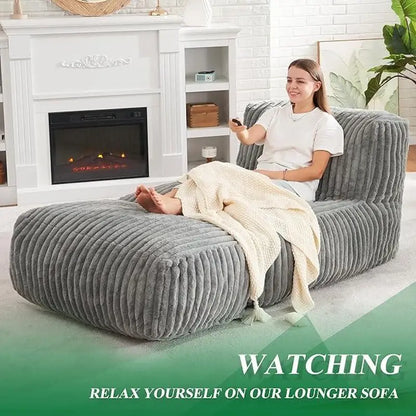 Modular Bean Bag Sofa with Ottoman and Removable Machine-Washable Cover, Couch with High-Density Foam, 160L x 80W x 66H cm, Light Gray