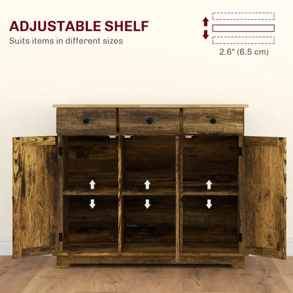 HOMCOM Sideboard with Rubberwood Top and Adjustable Shelves for Dining Room, Kitchen - Rustic Brown