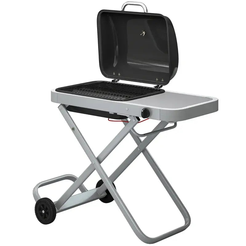 Outsunny Foldable Gas BBQ Grill with Side Table, Portable Gas Barbecue Grill with Thermometer, Grease Box, Wheels, 2.5 kW, Black