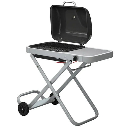 Outsunny Foldable Gas BBQ Grill with Side Table, Portable Gas Barbecue Grill with Thermometer, Grease Box, Wheels, 2.5 kW, Black
