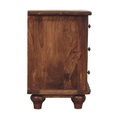 Solid Mango Wood Chest of Drawers with 3 Spacious Drawers and Turned Legs, Bedside Cabinet for Living Room, 40L x 85W x 83H cm, Brown