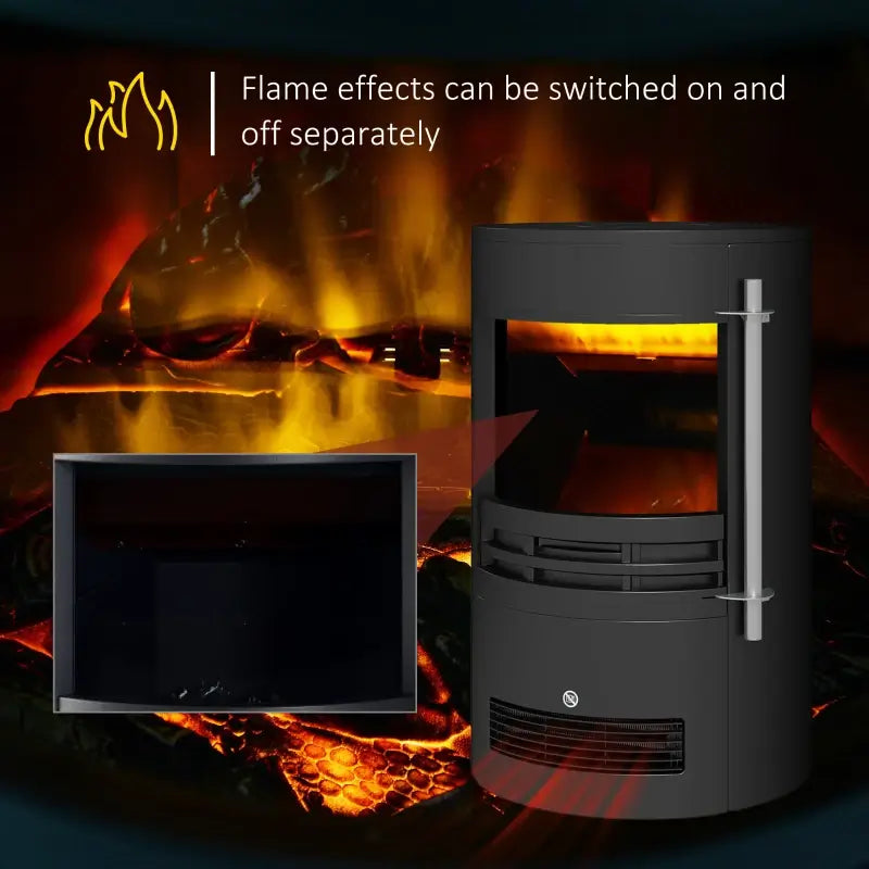 HOMCOM 1000W/2000W Freestanding Electric Fireplace, Indoor Heater Fire Stove with Log Burner Effect Flame, Thermostat Control