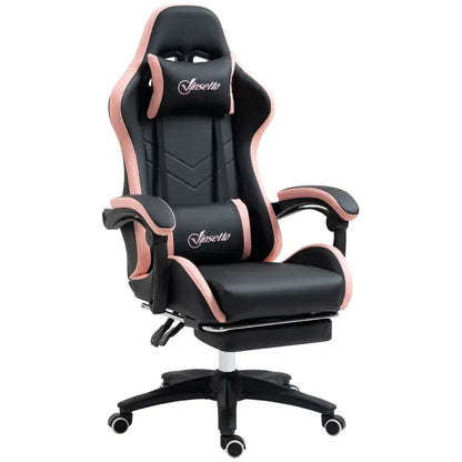 Vinsetto Gaming Chair, Computer Gamer Chair with Reclining High Back, Headrest, Lumbar Support, Footrest, Swivel Wheels, PU Leather, Adjustable Height for Home, Black and Pink