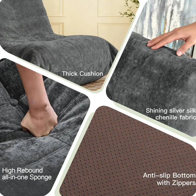 Modern Bean Bag Lazy Sofa with Stylish Chenille Finish, Ergonomic Bean Bag Chair for Compact Spaces, 110L x 90W x 67H cm, Dark Gray