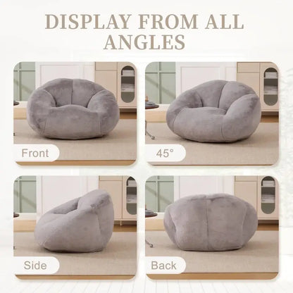 Shell-Shaped Sofa with High-Rebound Foam and Ergonomic Lumbar Support, Giant Sofa with Faux Fur, 100L x 90W x 57H cm, Light Gray