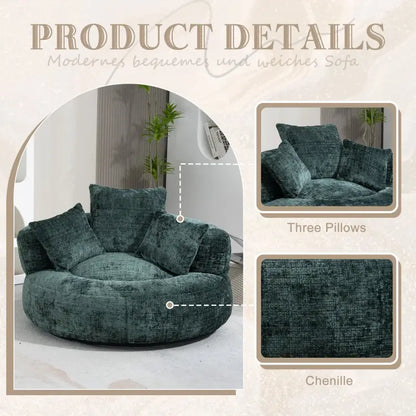 Lazy Sofa Bean Bag Chair with Memory Foam Filling, High Back and Three Pillows, Indoor and Outdoor Use, 108L x 108W x 52H cm, Green