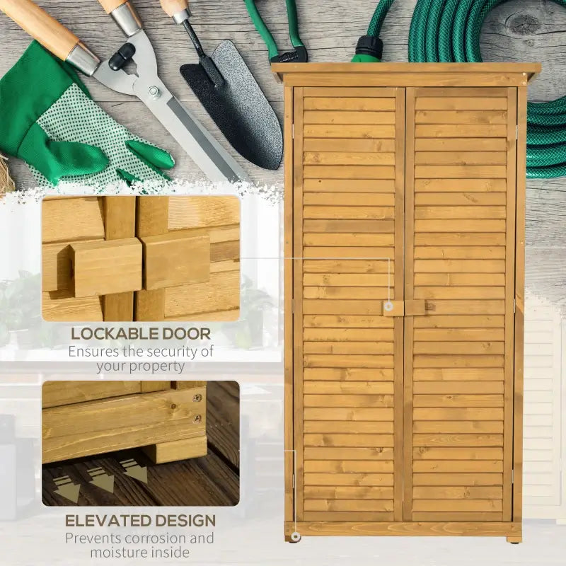 Outsunny Wooden Garden Storage Shed, Compact Utility Sentry Unit, 3-Tier Shelves Tool Cabinet Organizer with Asphalt Roof and Shutter Design, 87cm x 47cm x 160cm