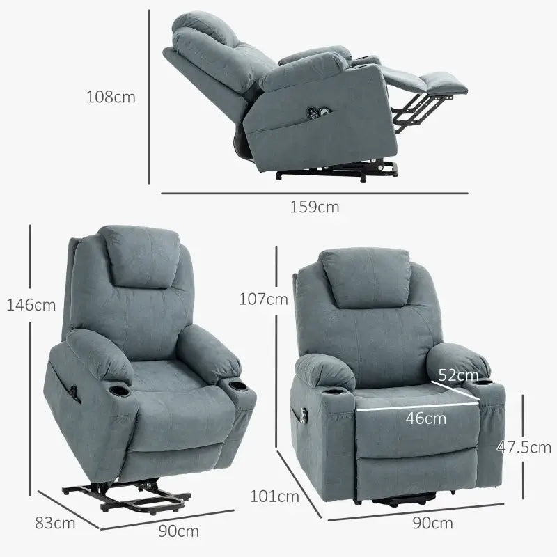 HOMCOM  Massage Power Lift Recliner Chair with Pocket Spring, Electric Lift Chair with Wide Backrest, Grey
