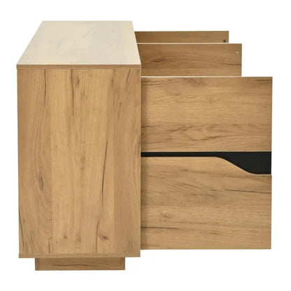 Modern Storage Cabinet with Soft-Close Hinges & Adjustable Shelves, Multifunctional Sideboard for Living Areas, 140L x 40W x 70H cm, Wood