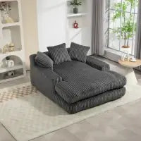 Oversized Chaise Longue Sofa with 3 Throw Cushions and Wide Armrests, Chair with Shredded Memory Foam Seat, 155L x 125W x 63H cm, Dark Gray