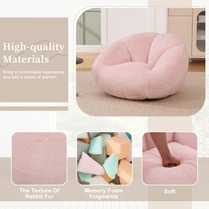 Shell-Shaped Bean Bag Chair with High-Rebound Memory Foam Filling, Ergonomic Floor Lounger with Faux Fur Removable Cover, 100L x 90W x 57H cm, Pink