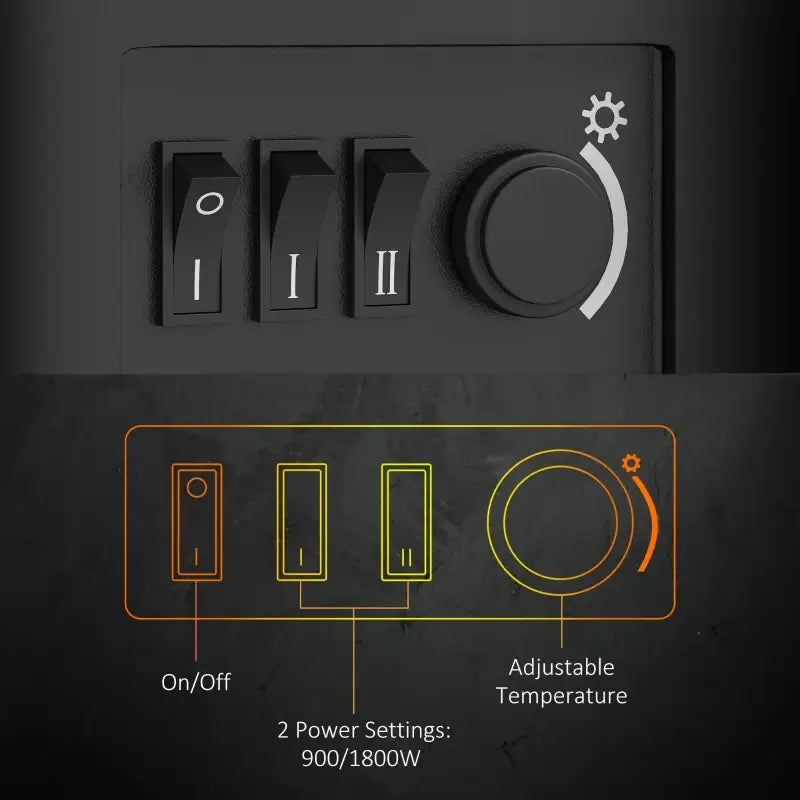 HOMCOM 1000W/2000W Freestanding Electric Fireplace, Indoor Heater Fire Stove with Log Burner Effect Flame, Thermostat Control