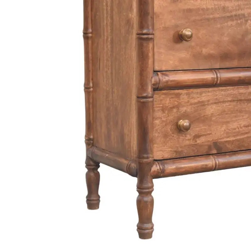 Solid Mango Wood 3-Drawer Chest with Turned Spindle Legs, Bedside Cabinet with Generous Organisation Drawers, 36L x 75W x 80H cm, Brown