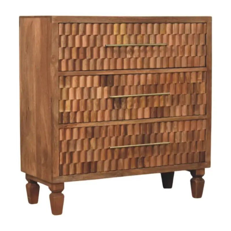 Solid Wood Bedside Cabinet with Eco-friendly Mango Wood, Bedside Table with 3 Drawers for Generous Storage, 35L x 83W x 87H cm, Brown
