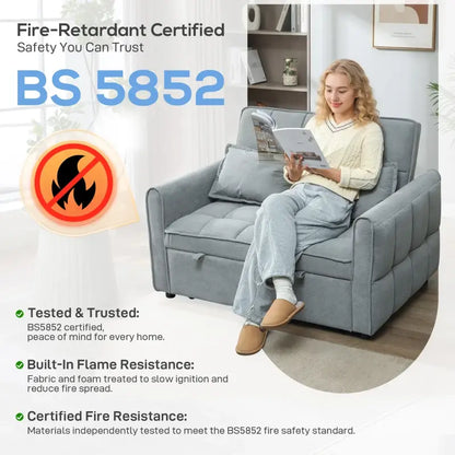 HOMCOM 2 Seater Sofa Bed, 3-in-1 Convertible Sleeper Sofa with Click-clack Adjustable Backrest and 2 Pillows, Grey