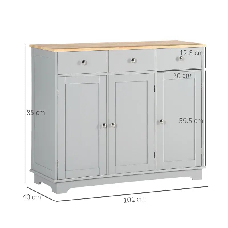 HOMCOM Sideboard with Rubberwood Top and Independent Storage Shelves for Dining Room, Kitchen - Grey