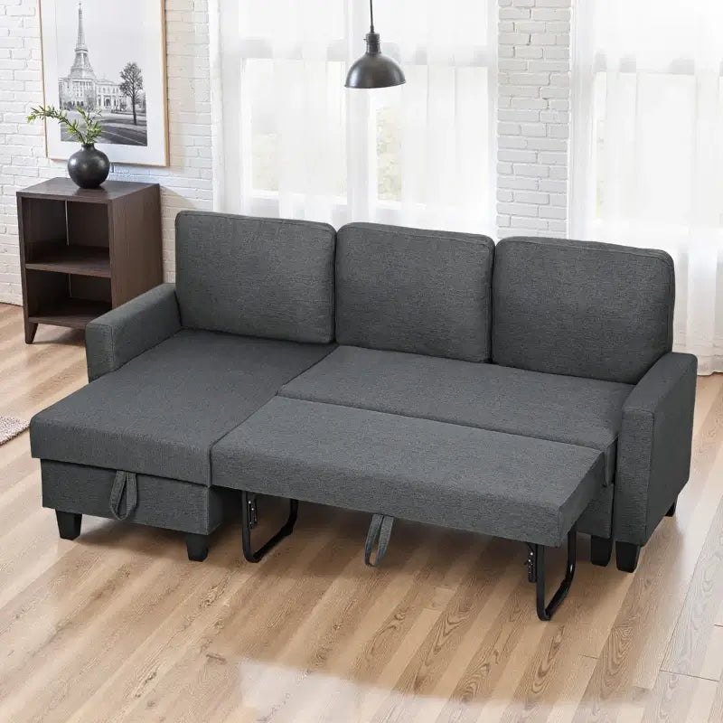 HOMCOM Three-Seater Storage Sofa Bed - Charcoal Grey