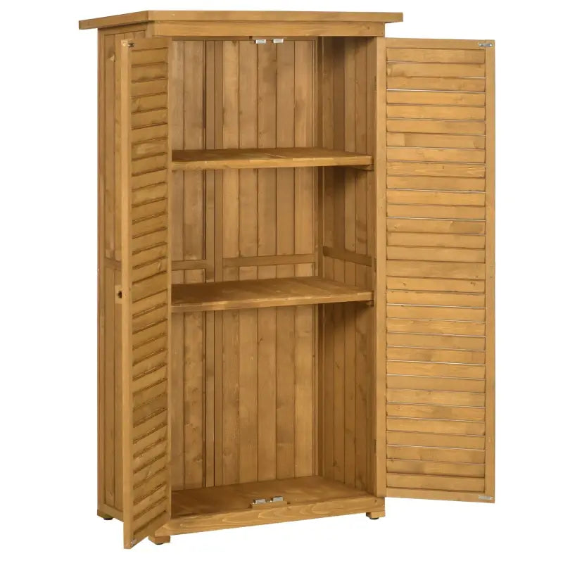 Outsunny Wooden Garden Storage Shed, Compact Utility Sentry Unit, 3-Tier Shelves Tool Cabinet Organizer with Asphalt Roof and Shutter Design, 87cm x 47cm x 160cm